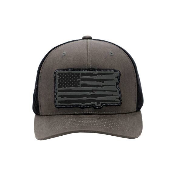Rifle American Flag Oiled Faux Leather Trucker Hat:‎ Black - Picture 3 of 11